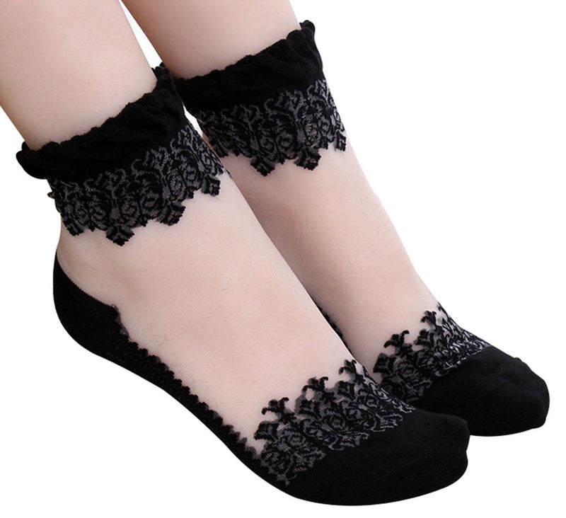 Lovful 3 Pairs Women's Ultrathin Transparent Lace Elastic Short Socks,Multicoloured - Image 3